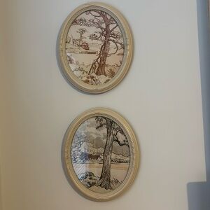 Two Vintage Oval Picture Cream Frames